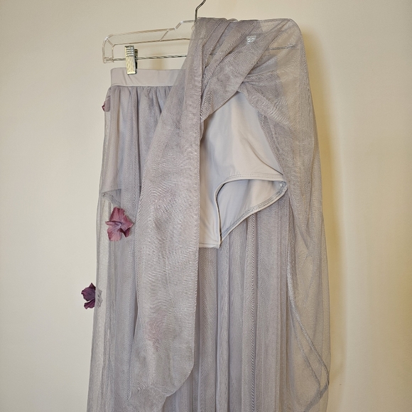 Balera grey high-low tulle skirt SA + black bodysuit ballet dance costume sz MA - Picture 4 of 9